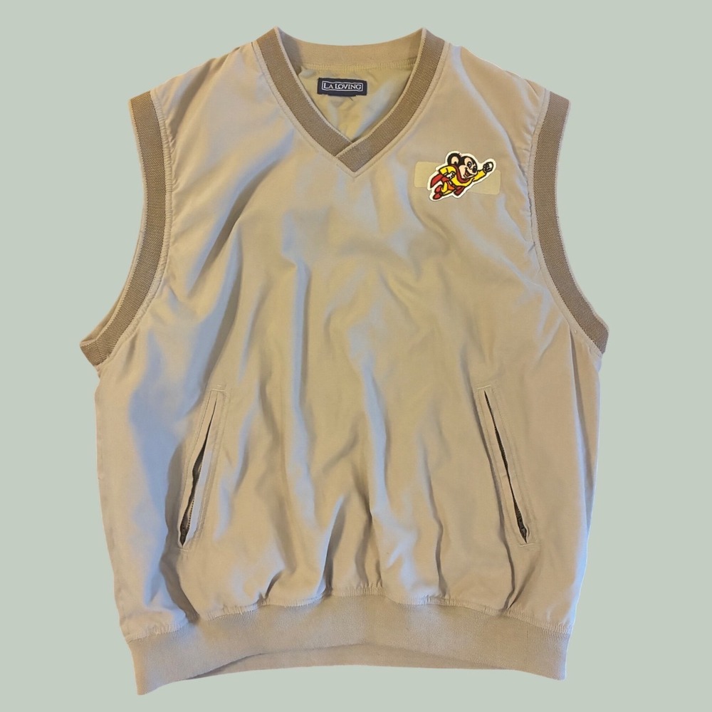 Vintage LA Loving Mighty‎ Mouse Windbreaker Vest Khaki Tan V-Neck Gorpcore XL